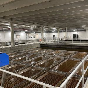 Water undergoing treatment in a water treatment plant