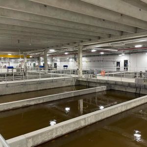 Water inside of a water treatment facility