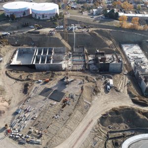 View of the Thornton Water construction site from a drone facing east