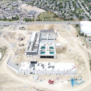 View of the Thornton Water construction site from a drone facing north