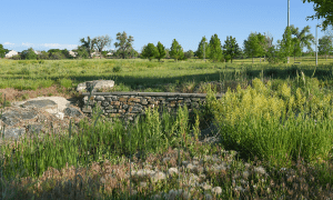 Rock wall in open space field