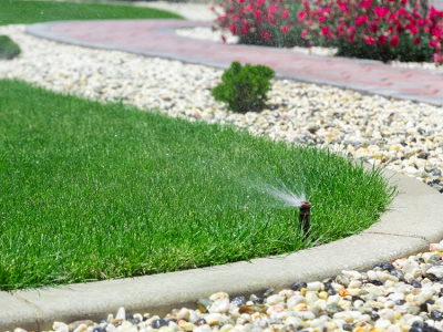 Sprinkler head spraying grass