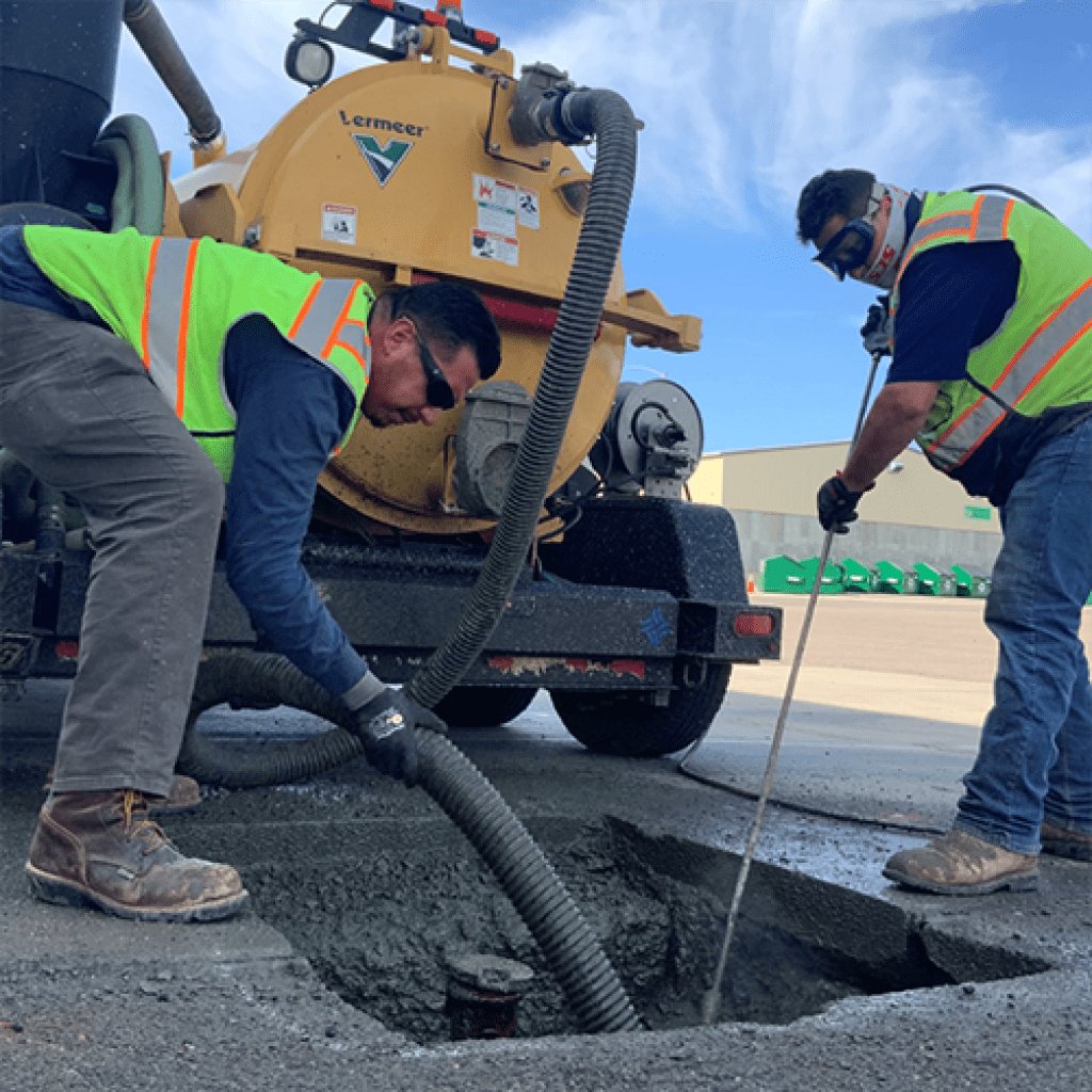 Construction workers working on road