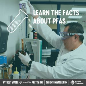 Scientist testing water for PFAS with a beaker image