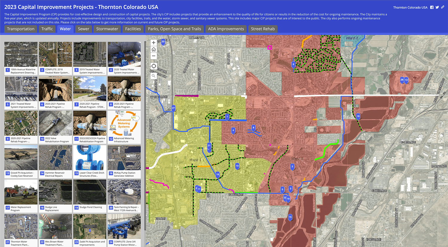 Screenshot of Webpage for Thornton's Capital Improvement Projects