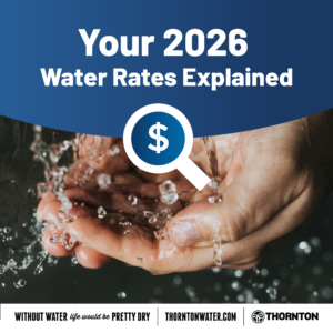 Two hands cupped under a running faucet. Text reads "Your 2026 Water Rates Explained."